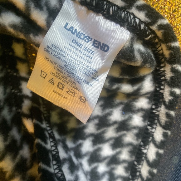 LAND's END FLEECE EUC BLACK WHITE HOUNDSTOOTH WINTER Headband RARE CLASSIC CHIC - Picture 2 of 4